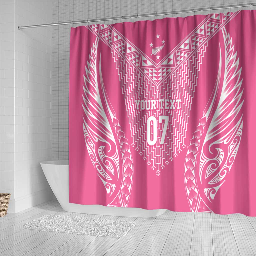 2025 Rugby Championship New Zealand Custom Shower Curtain Poutama Motifs - Pink Out - Polynesian Pride