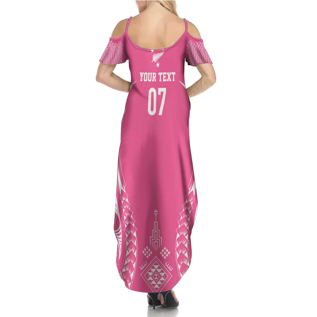 2025 Rugby Championship New Zealand Custom Summer Maxi Dress Poutama Motifs - Pink Out - Polynesian Pride