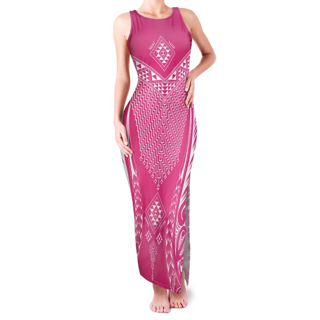 2025 Rugby Championship New Zealand Custom Tank Maxi Dress Poutama Motifs - Pink Out - Polynesian Pride