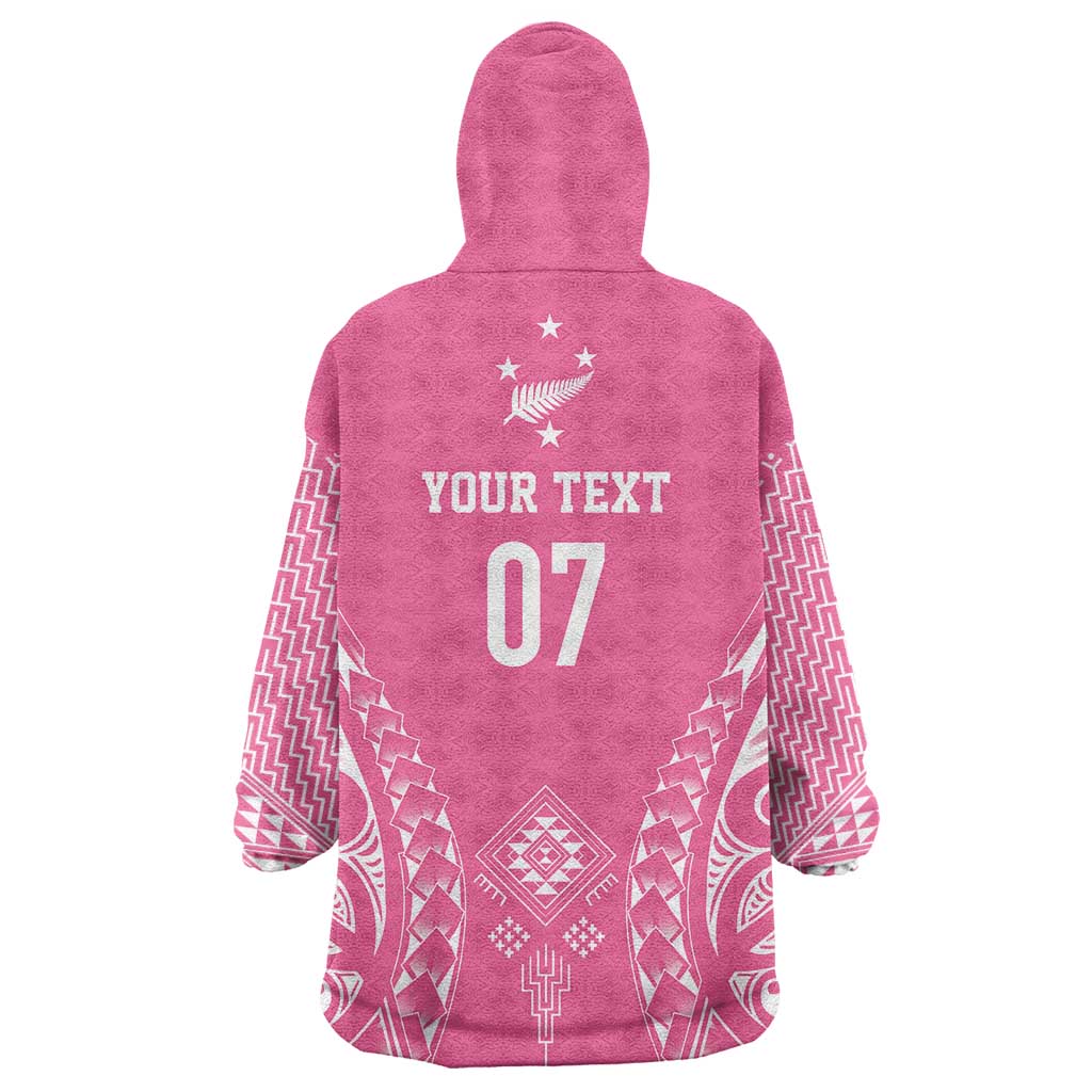 2025 Rugby Championship New Zealand Custom Wearable Blanket Hoodie Poutama Motifs - Pink Out - Polynesian Pride