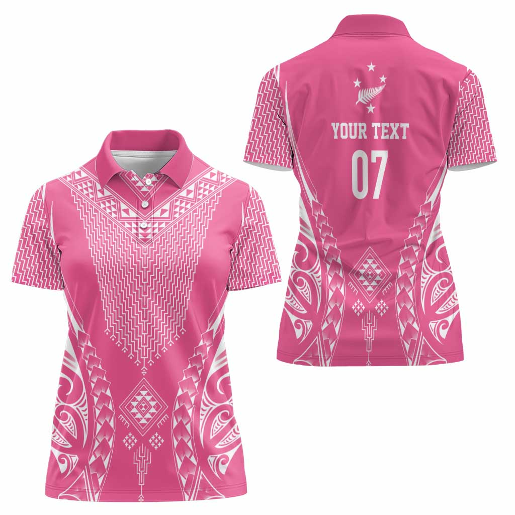 2025 Rugby Championship New Zealand Custom Women Polo Shirt Poutama Motifs - Pink Out - Polynesian Pride