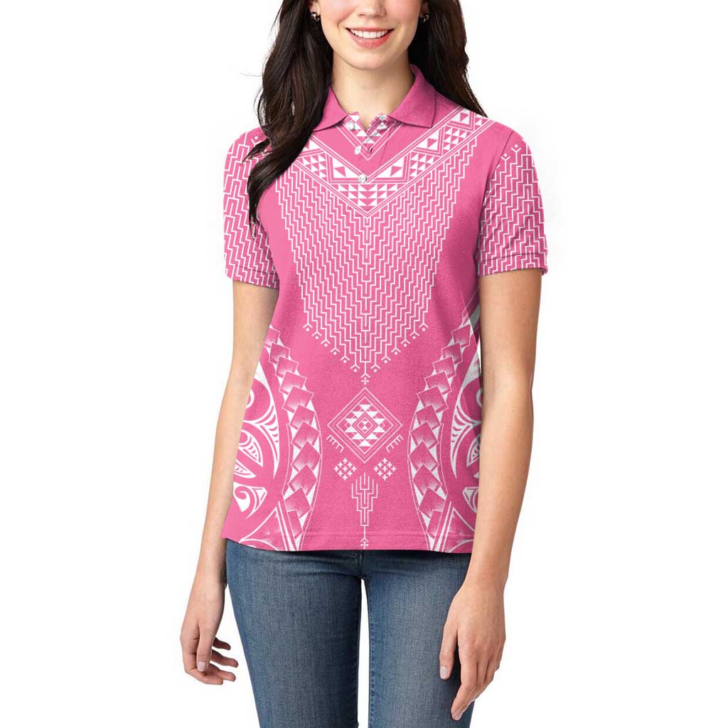 2025 Rugby Championship New Zealand Custom Women Polo Shirt Poutama Motifs - Pink Out - Polynesian Pride