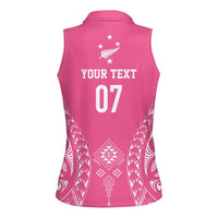 2025 Rugby Championship New Zealand Custom Women Sleeveless Polo Shirt Poutama Motifs - Pink Out - Polynesian Pride