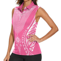 2025 Rugby Championship New Zealand Custom Women Sleeveless Polo Shirt Poutama Motifs - Pink Out - Polynesian Pride