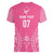 2025 Rugby Championship New Zealand Custom Women V-Neck T-Shirt Poutama Motifs - Pink Out - Polynesian Pride