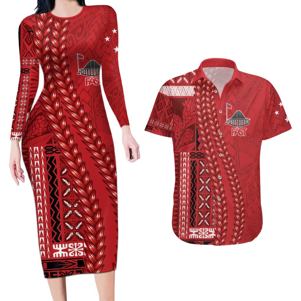 Samoa FAST Siapo Couples Matching Long Sleeve Bodycon Dress and Hawaiian Shirt Tatau-Ulafala Vines - Polynesian Pride