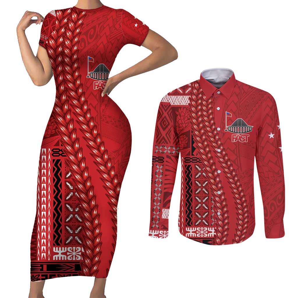 Samoa FAST Siapo Couples Matching Short Sleeve Bodycon Dress and Long Sleeve Button Shirt Tatau-Ulafala Vines - Polynesian Pride