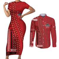 Samoa FAST Siapo Couples Matching Short Sleeve Bodycon Dress and Long Sleeve Button Shirt Tatau-Ulafala Vines - Polynesian Pride