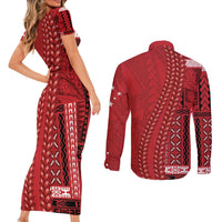 Samoa FAST Siapo Couples Matching Short Sleeve Bodycon Dress and Long Sleeve Button Shirt Tatau-Ulafala Vines - Polynesian Pride
