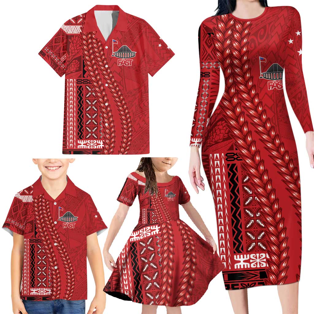 Samoa FAST Siapo Family Matching Long Sleeve Bodycon Dress and Hawaiian Shirt Tatau-Ulafala Vines - Polynesian Pride