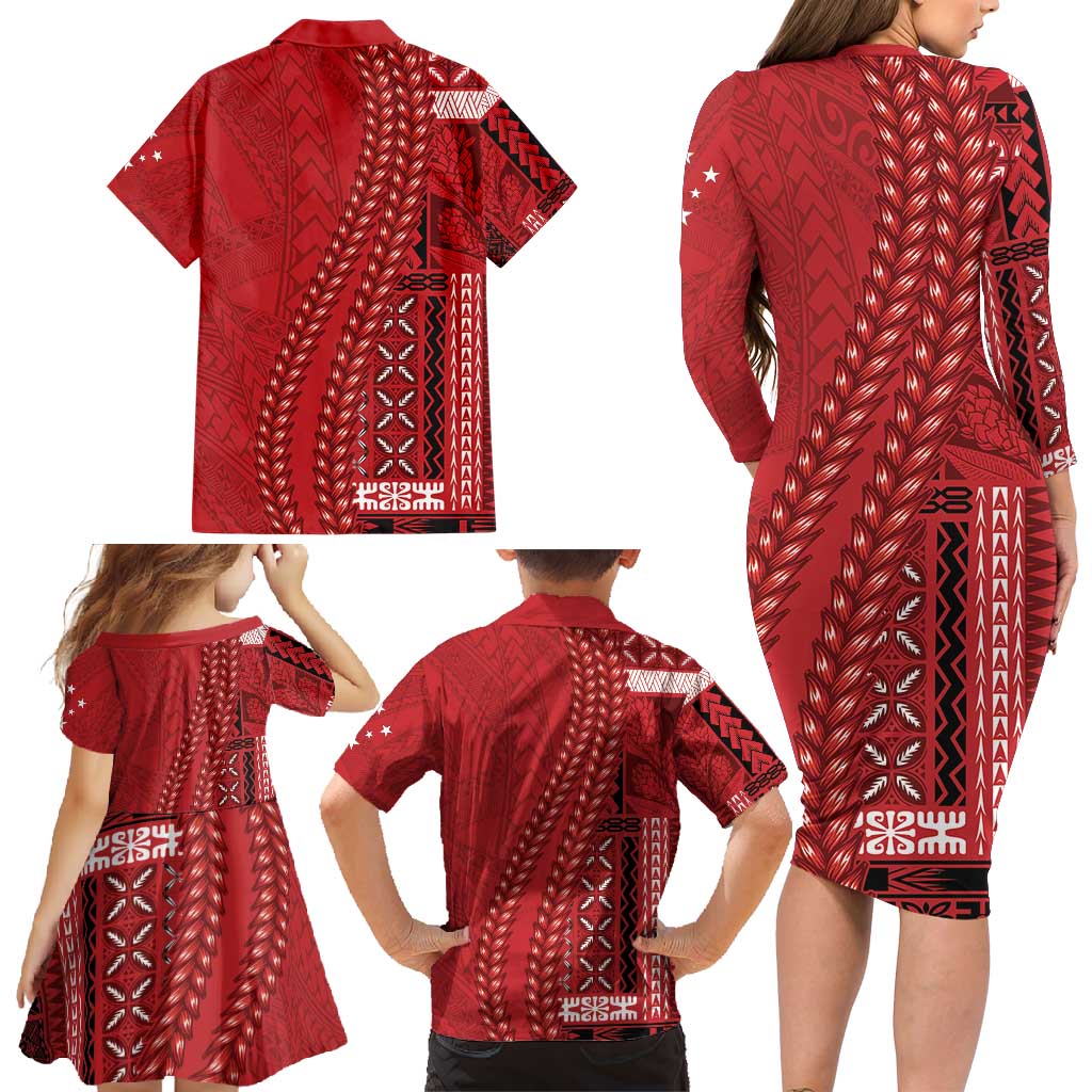 Samoa FAST Siapo Family Matching Long Sleeve Bodycon Dress and Hawaiian Shirt Tatau-Ulafala Vines - Polynesian Pride