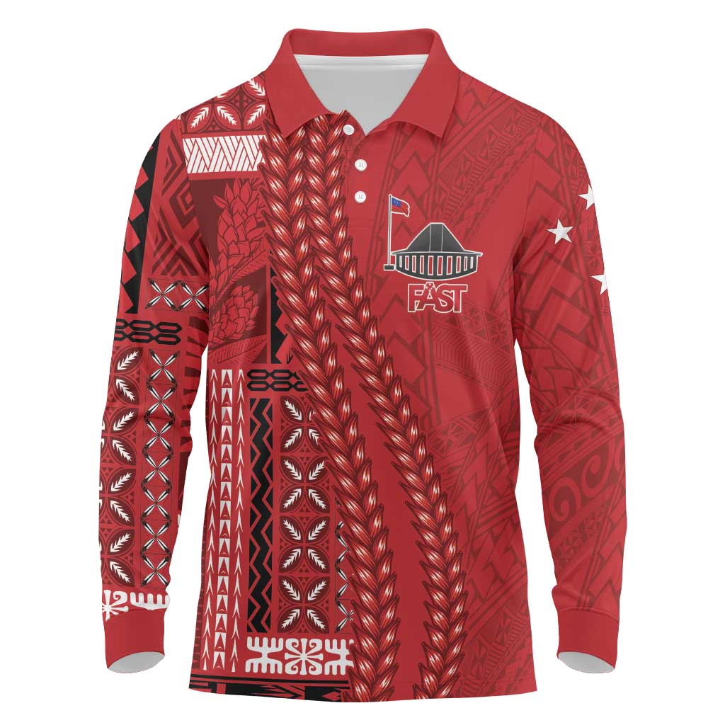 Samoa FAST Siapo Long Sleeve Polo Shirt Tatau-Ulafala Vines - Polynesian Pride