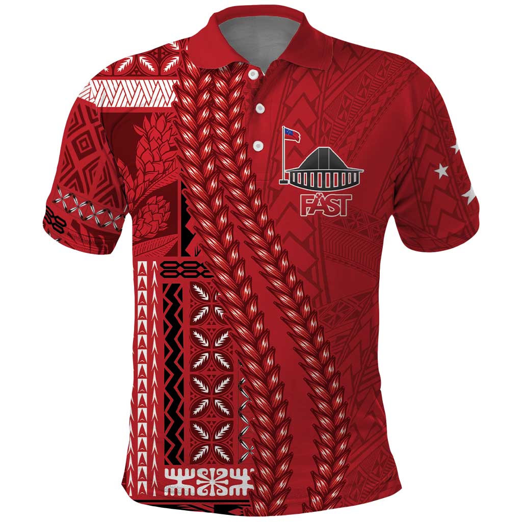 Samoa FAST Siapo Polo Shirt Tatau-Ulafala Vines LT7 Red - Polynesian Pride