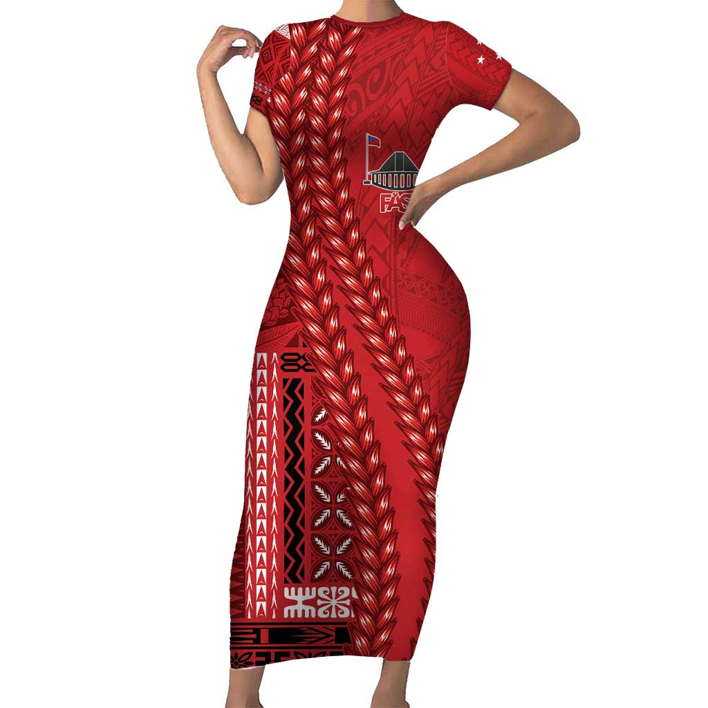 Samoa FAST Siapo Short Sleeve Bodycon Dress Tatau-Ulafala Vines - Polynesian Pride