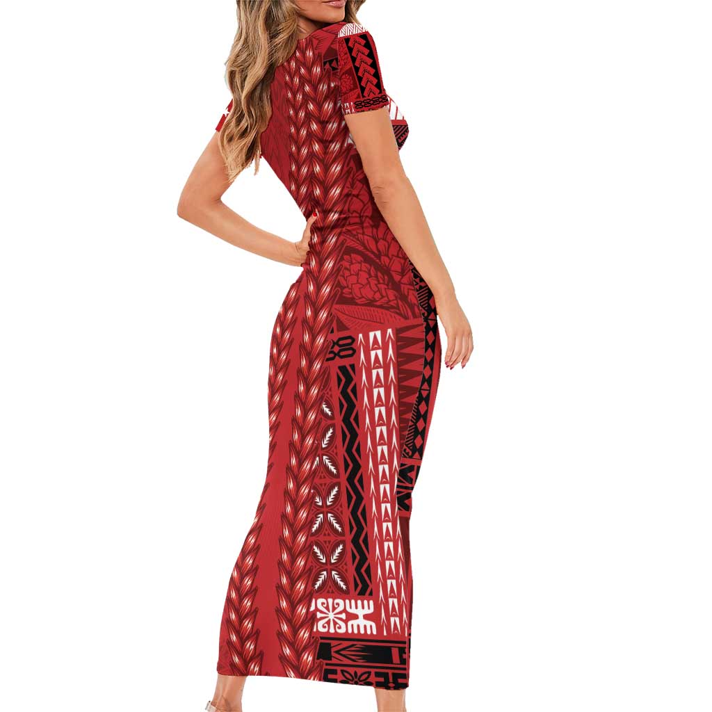 Samoa FAST Siapo Short Sleeve Bodycon Dress Tatau-Ulafala Vines - Polynesian Pride