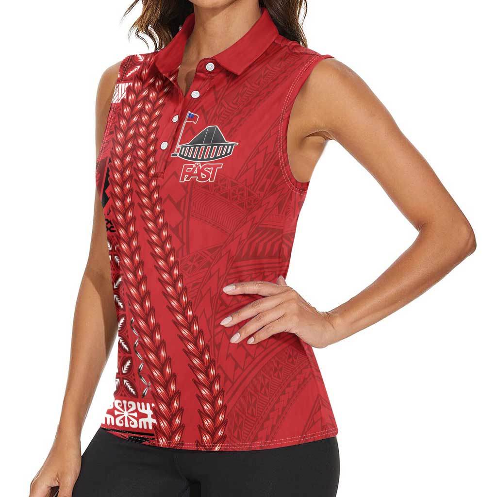 Samoa FAST Siapo Women Sleeveless Polo Shirt Tatau-Ulafala Vines - Polynesian Pride
