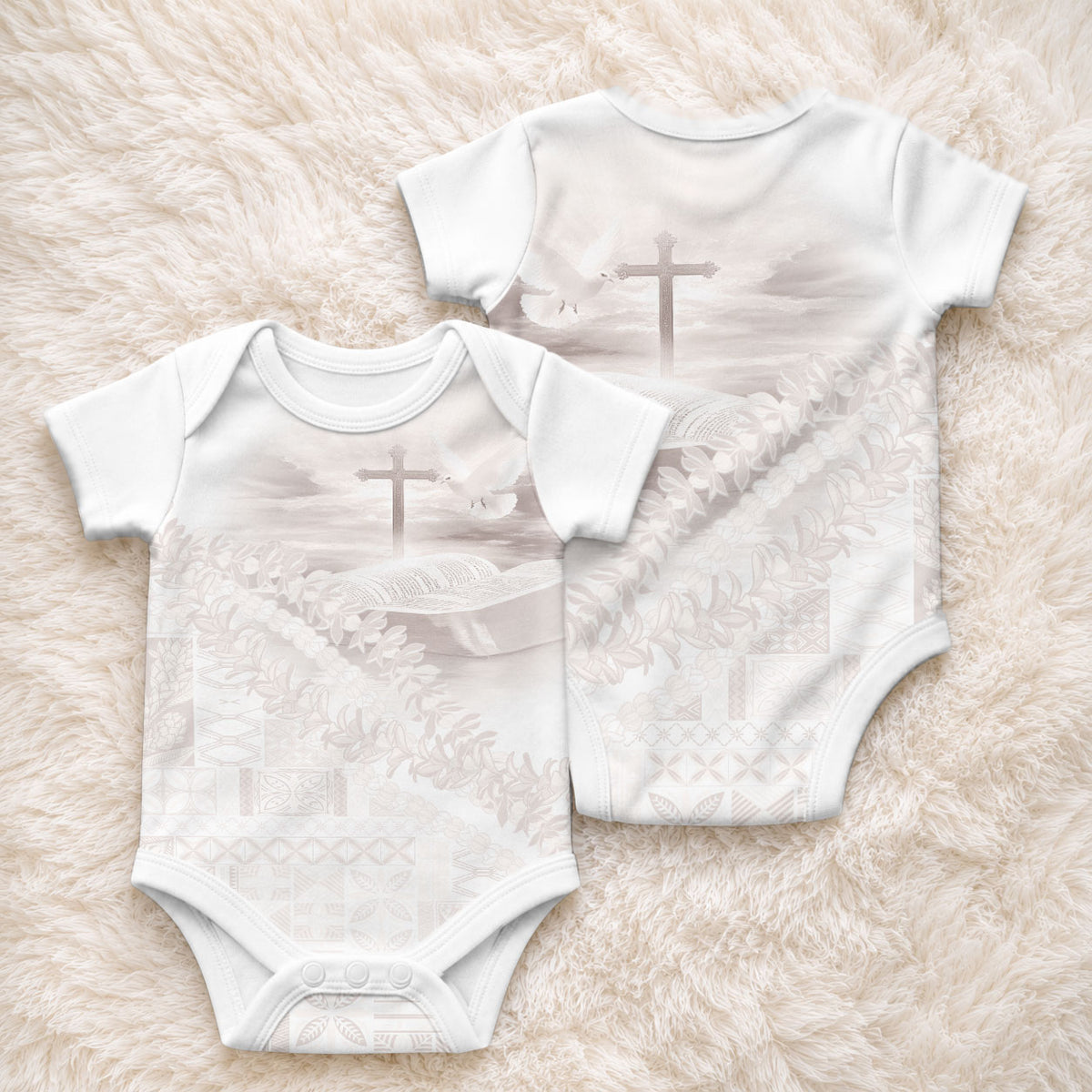 Samoa Lotu Tamaiti White Prayers Baby Onesie Floral Mamanu Siapo