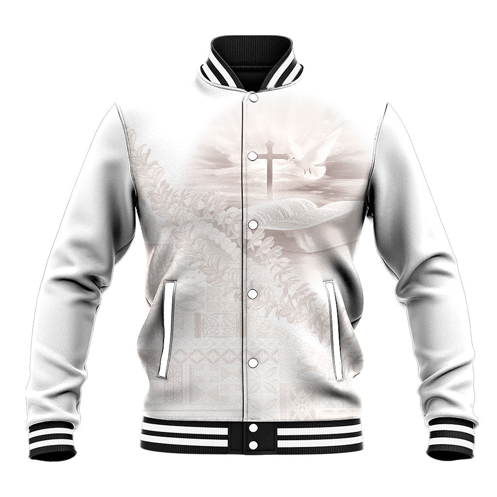 Samoa Lotu Tamaiti White Prayers Baseball Jacket Floral Mamanu Siapo LT7 Unisex White - Polynesian Pride