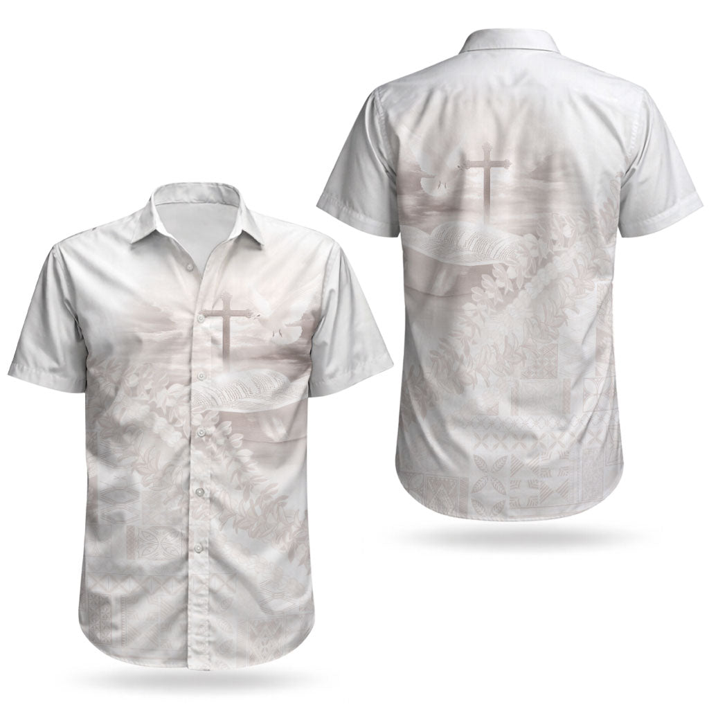 Samoa Lotu Tamaiti White Prayers Couples Matching Long Sleeve Bodycon Dress and Hawaiian Shirt Floral Mamanu Siapo