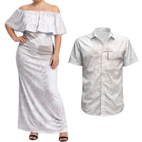 Samoa Lotu Tamaiti White Prayers Couples Matching Off Shoulder Maxi Dress and Hawaiian Shirt Floral Mamanu Siapo
