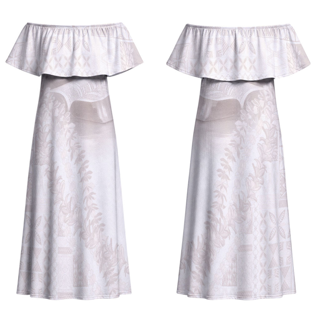 Samoa Lotu Tamaiti White Prayers Couples Matching Off Shoulder Maxi Dress and Hawaiian Shirt Floral Mamanu Siapo