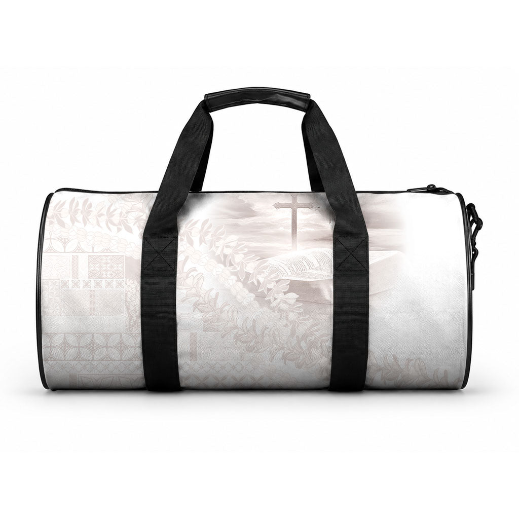 Samoa Lotu Tamaiti White Prayers Duffle Bag Floral Mamanu Siapo