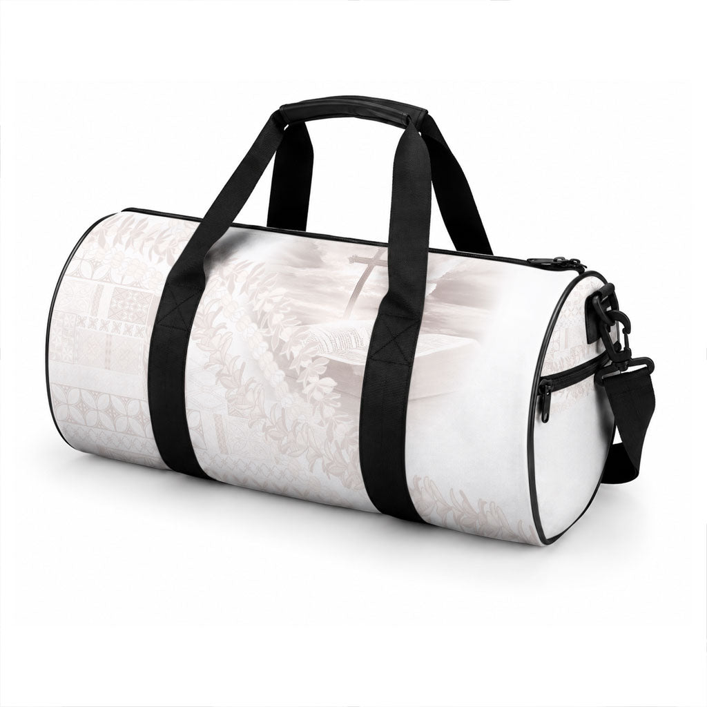 Samoa Lotu Tamaiti White Prayers Duffle Bag Floral Mamanu Siapo
