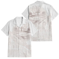 Samoa Lotu Tamaiti White Prayers Family Matching Tank Maxi Dress and Hawaiian Shirt Floral Mamanu Siapo LT7 Dad's Shirt - Short Sleeve White - Polynesian Pride