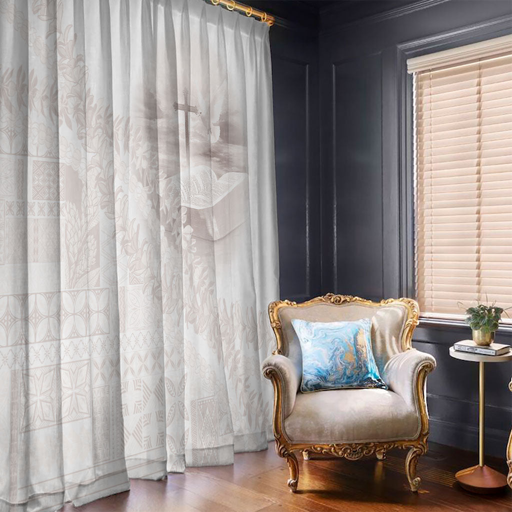 Samoa Lotu Tamaiti White Prayers Window Curtain Floral Mamanu Siapo