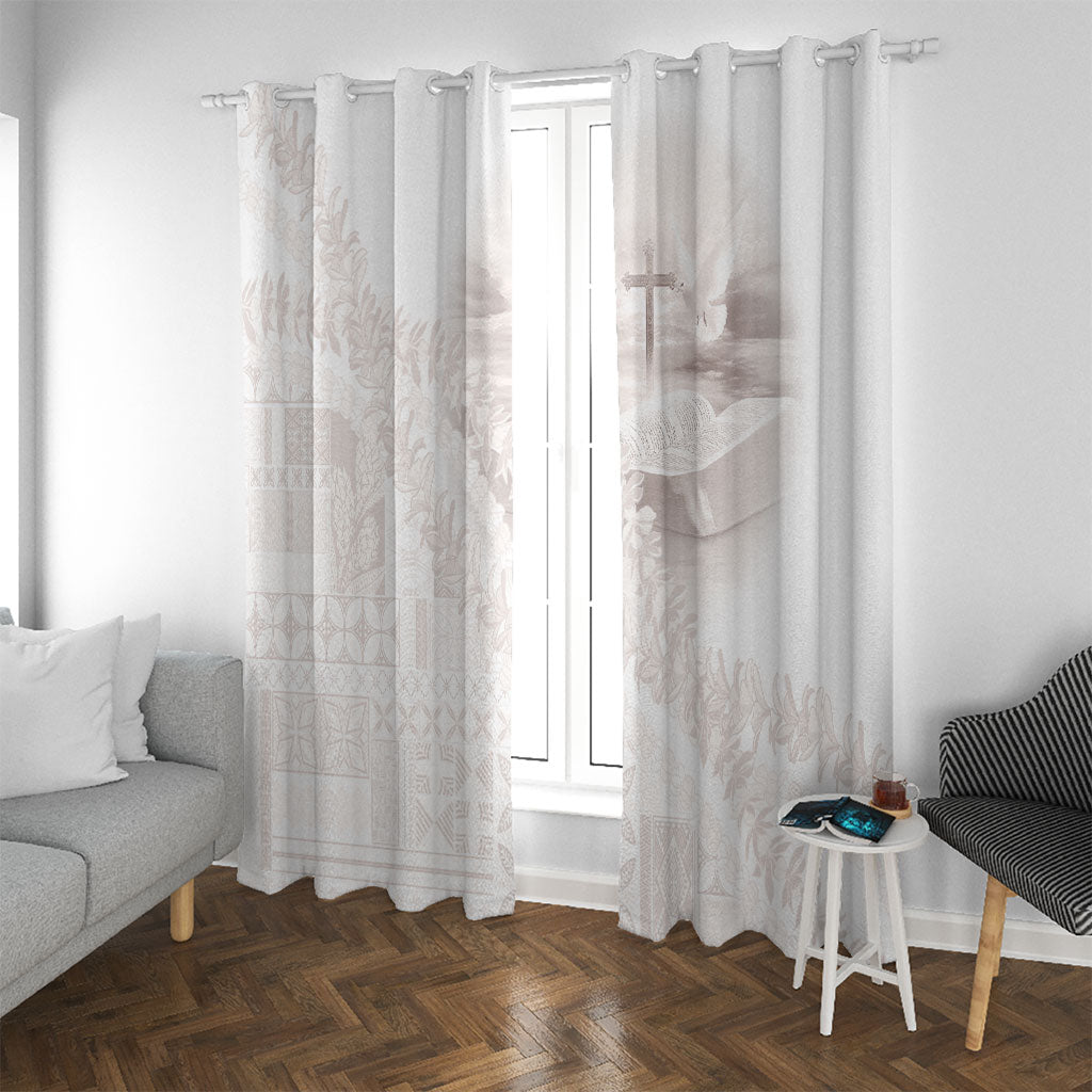 Samoa Lotu Tamaiti White Prayers Window Curtain Floral Mamanu Siapo