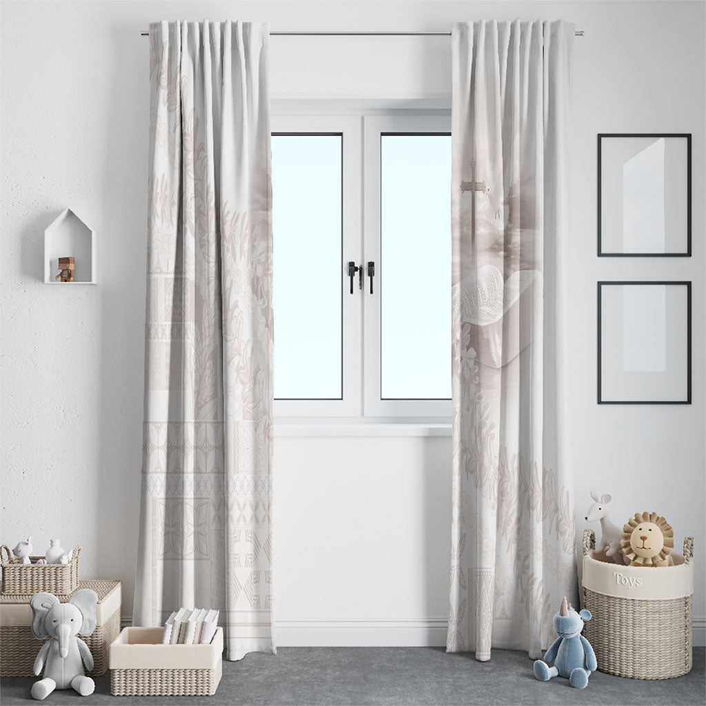 Samoa Lotu Tamaiti White Prayers Window Curtain Floral Mamanu Siapo