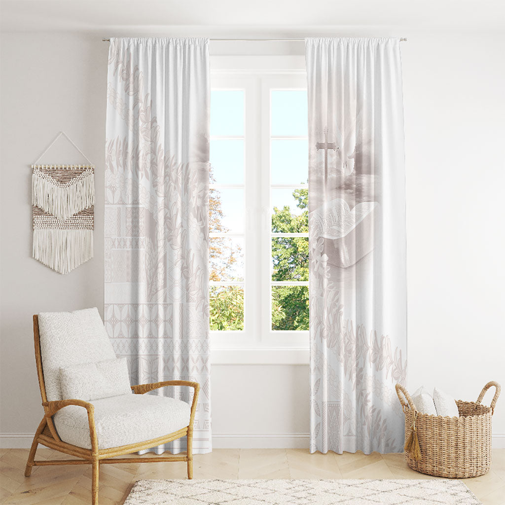 Samoa Lotu Tamaiti White Prayers Window Curtain Floral Mamanu Siapo