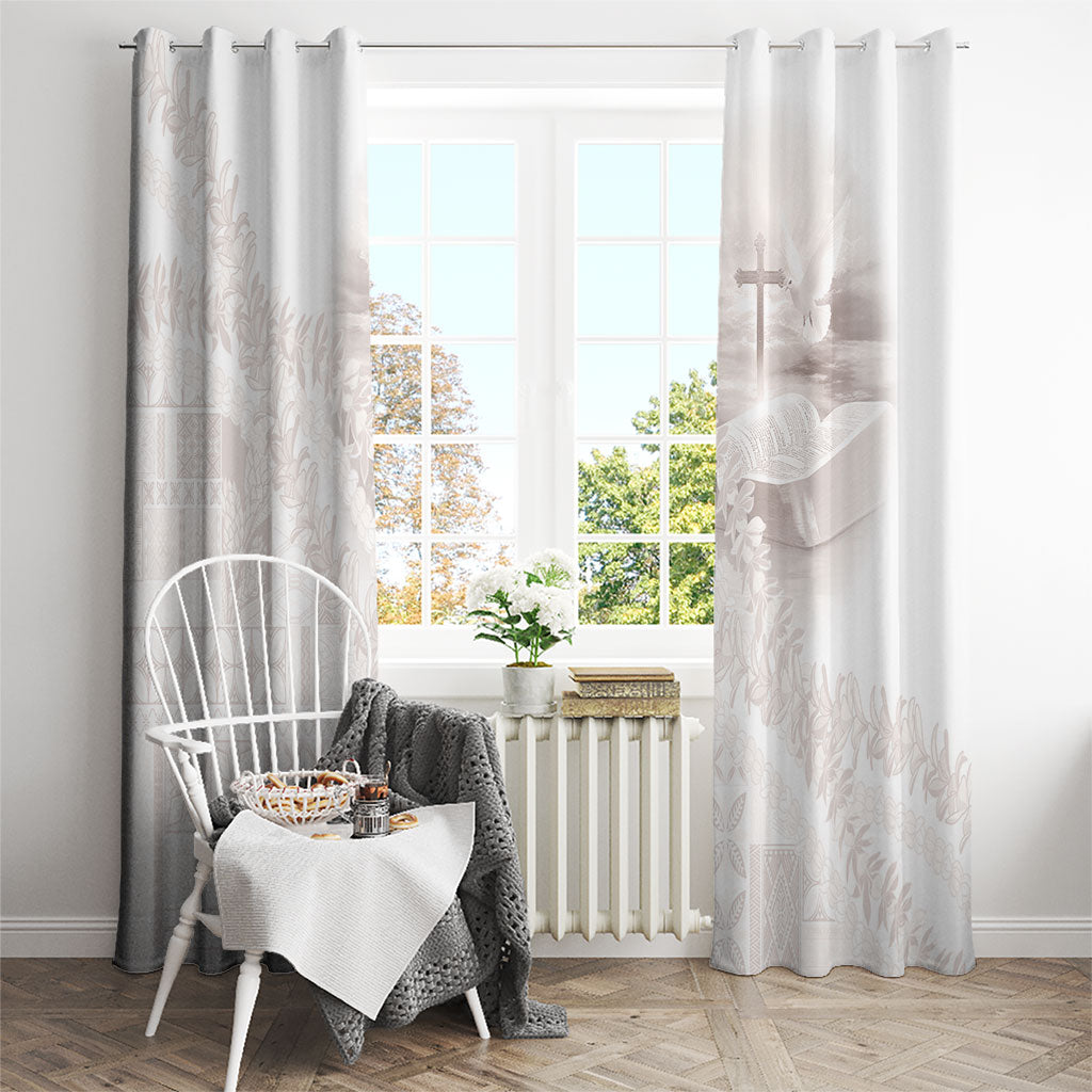 Samoa Lotu Tamaiti White Prayers Window Curtain Floral Mamanu Siapo