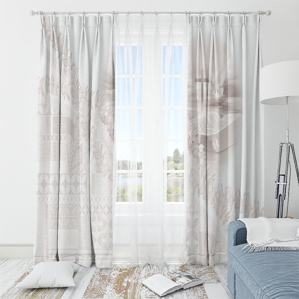 Samoa Lotu Tamaiti White Prayers Window Curtain Floral Mamanu Siapo
