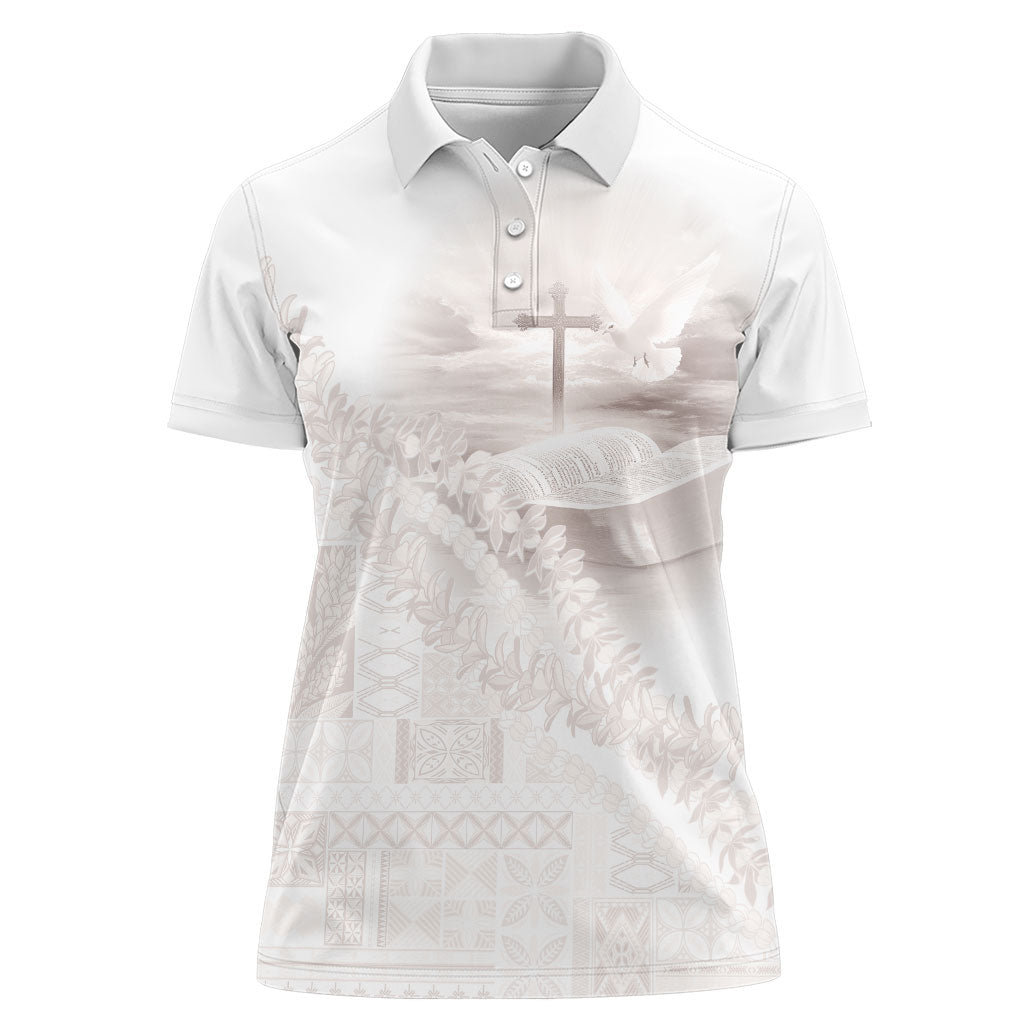 Samoa Lotu Tamaiti White Prayers Women Polo Shirt Floral Mamanu Siapo