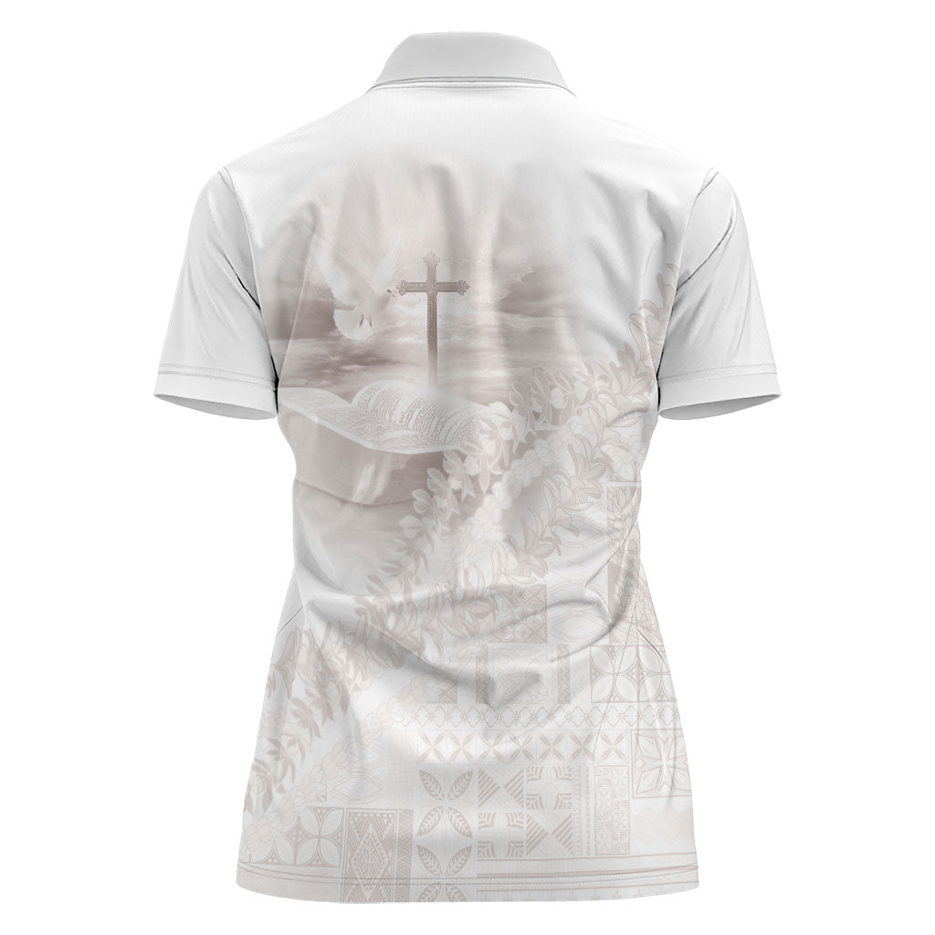 Samoa Lotu Tamaiti White Prayers Women Polo Shirt Floral Mamanu Siapo