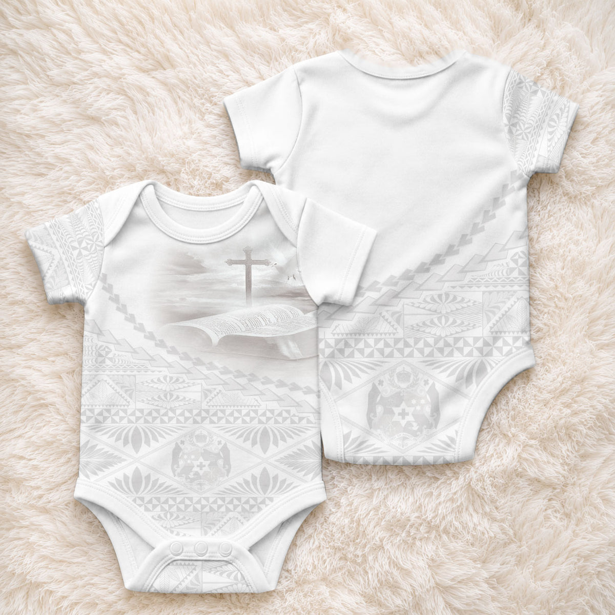 Tonga White Sunday Fakame Baby Onesie Tokelaufeletoa Kupesi