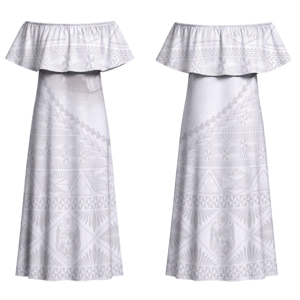 Tonga White Sunday Fakame Couples Matching Off Shoulder Maxi Dress and Hawaiian Shirt Tokelaufeletoa Kupesi