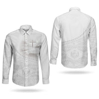 Tonga White Sunday Fakame Couples Matching Short Sleeve Bodycon Dress and Long Sleeve Button Shirt Tokelaufeletoa Kupesi