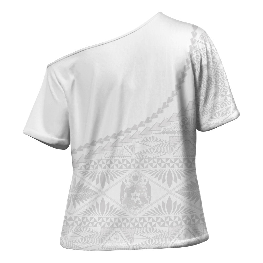 Tonga White Sunday Fakame Cross Shoulder Shirt Tokelaufeletoa Kupesi LT7 - Polynesian Pride