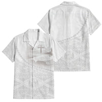 Tonga White Sunday Fakame Family Matching Off Shoulder Maxi Dress and Hawaiian Shirt Tokelaufeletoa Kupesi LT7 Dad's Shirt - Short Sleeve White - Polynesian Pride
