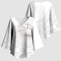Tonga White Sunday Fakame Kimono Sleeve Blouse Tokelaufeletoa Kupesi