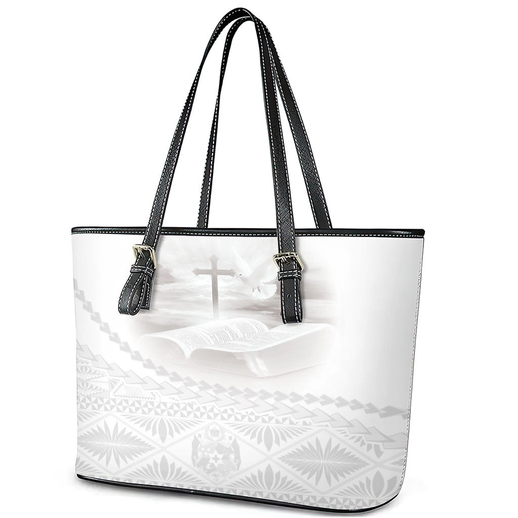 Tonga White Sunday Fakame Leather Tote Bag Tokelaufeletoa Kupesi