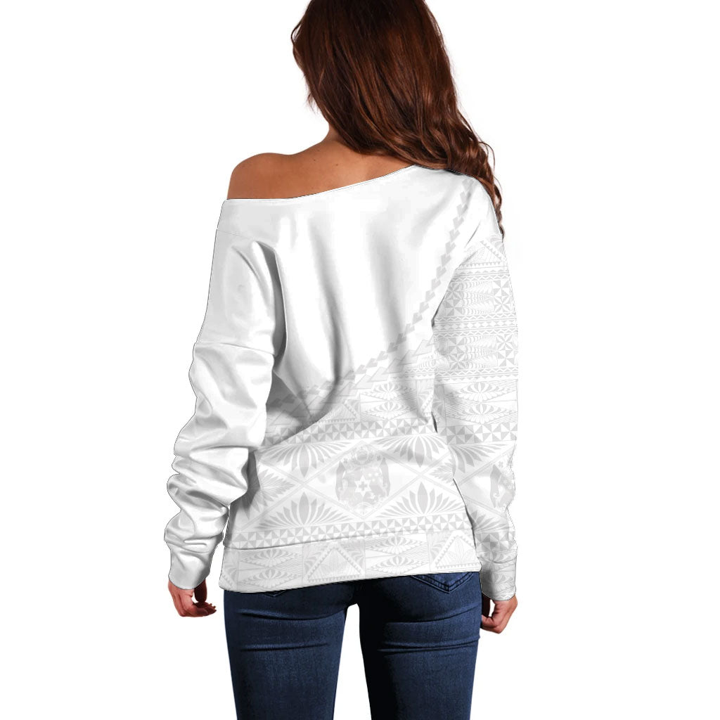 Tonga White Sunday Fakame Off Shoulder Sweater Tokelaufeletoa Kupesi