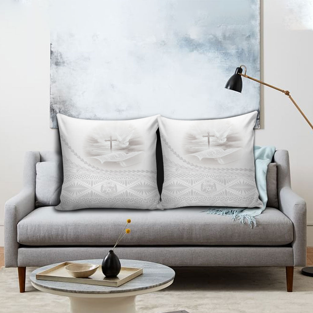 Tonga White Sunday Fakame Pillow Cover Tokelaufeletoa Kupesi