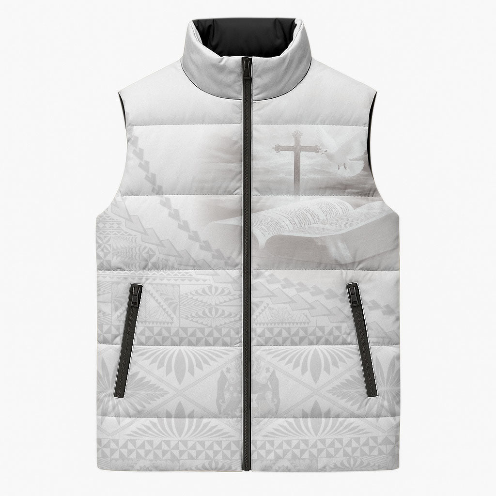 Tonga White Sunday Fakame Sleeveless Puffer Jacket Tokelaufeletoa Kupesi