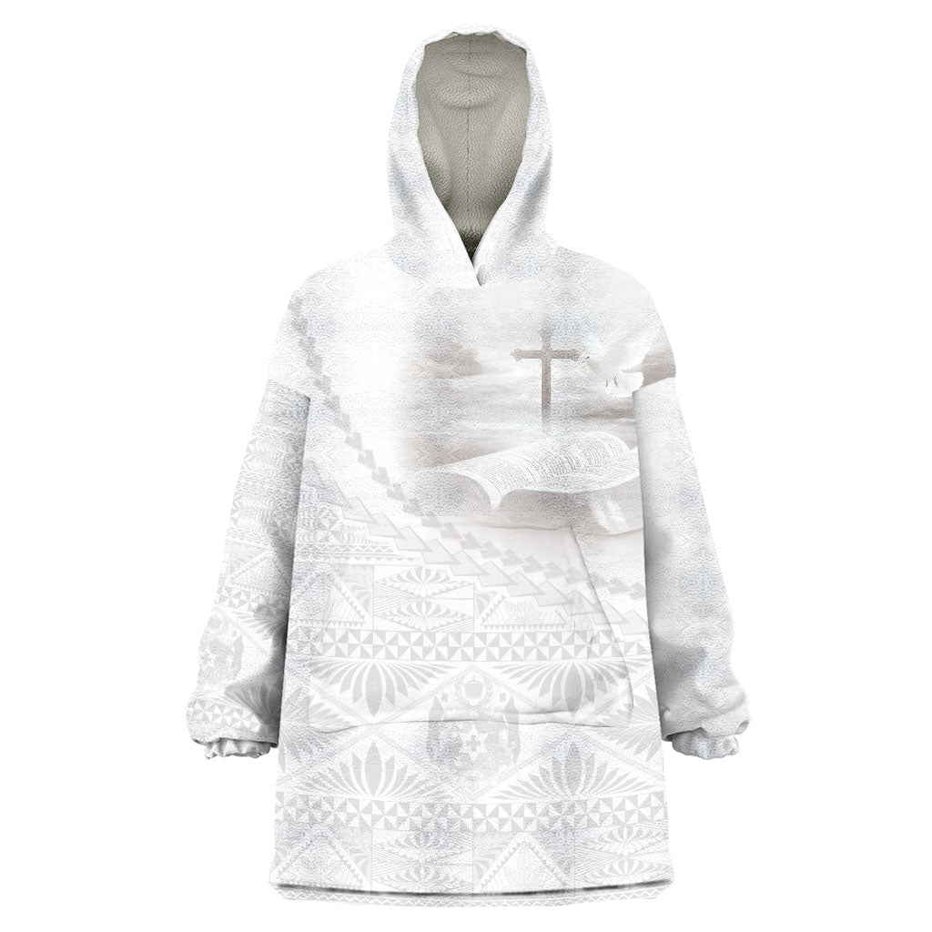 Tonga White Sunday Fakame Wearable Blanket Hoodie Tokelaufeletoa Kupesi
