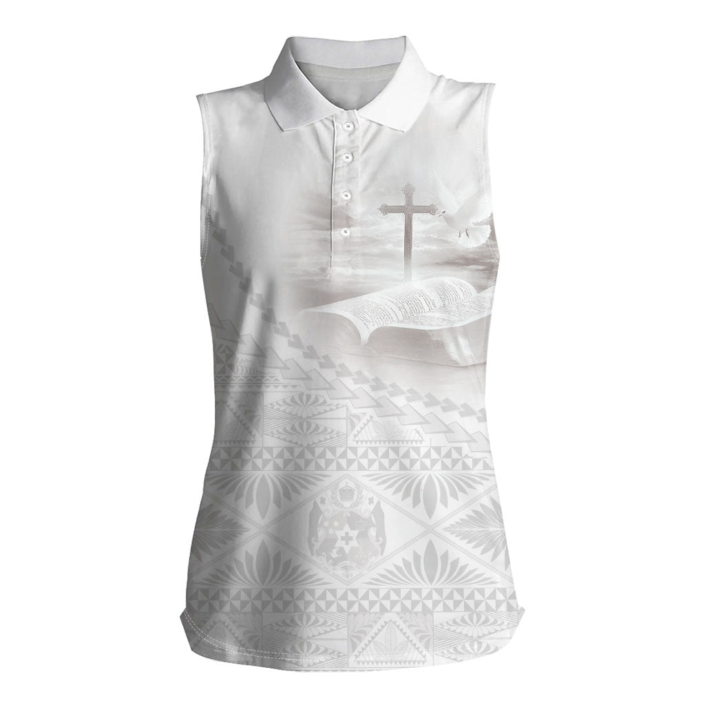 Tonga White Sunday Fakame Women Sleeveless Polo Shirt Tokelaufeletoa Kupesi