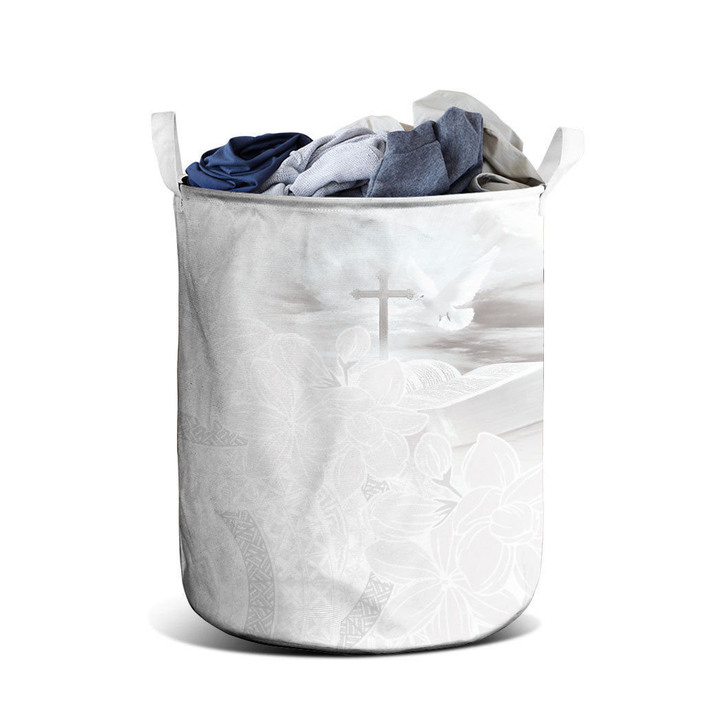 Niue White Sunday Tapu Fanau Laundry Basket Fiti Pua Mix Hiapo Tapa