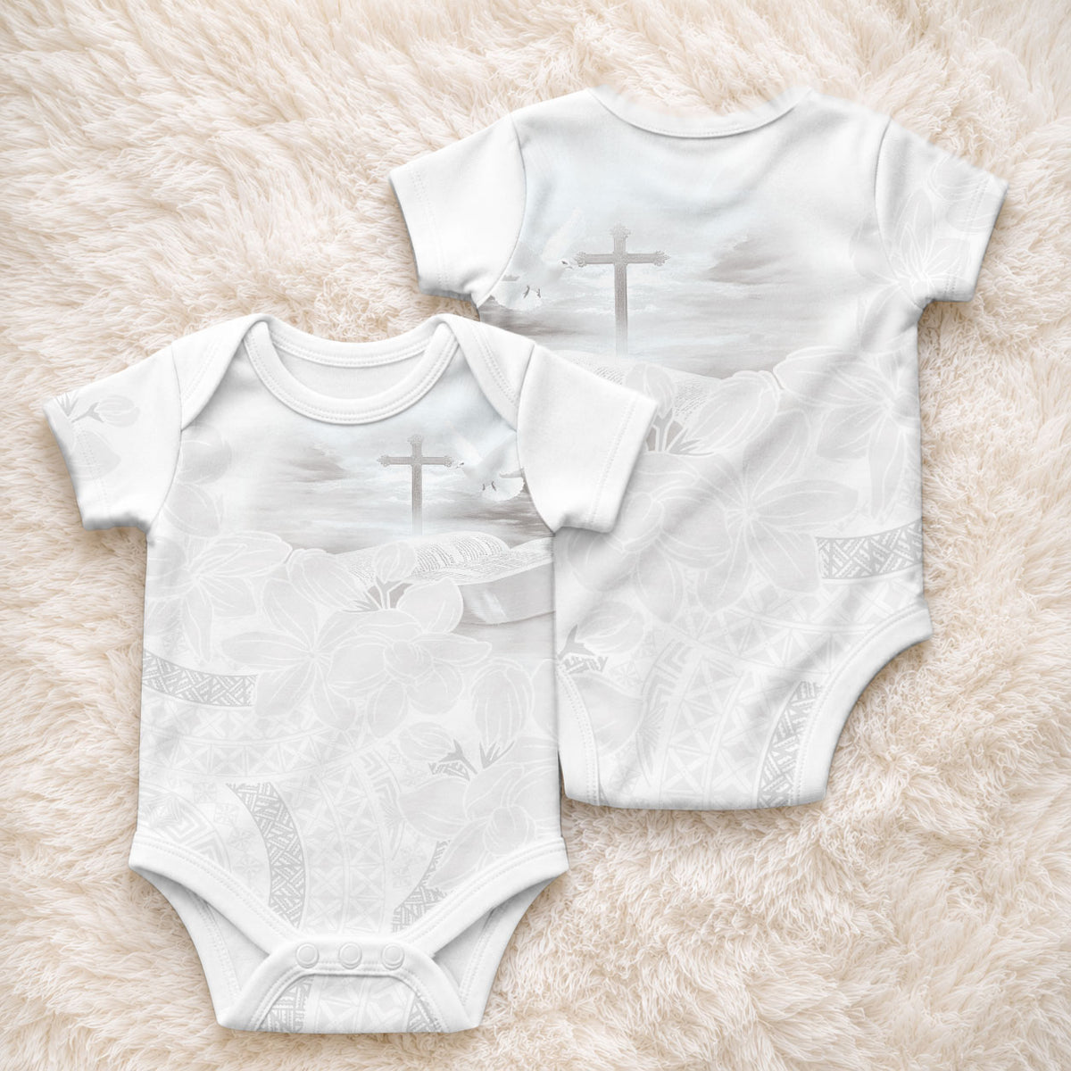 Niue White Sunday Tapu Fanau Baby Onesie Fiti Pua Mix Hiapo Tapa